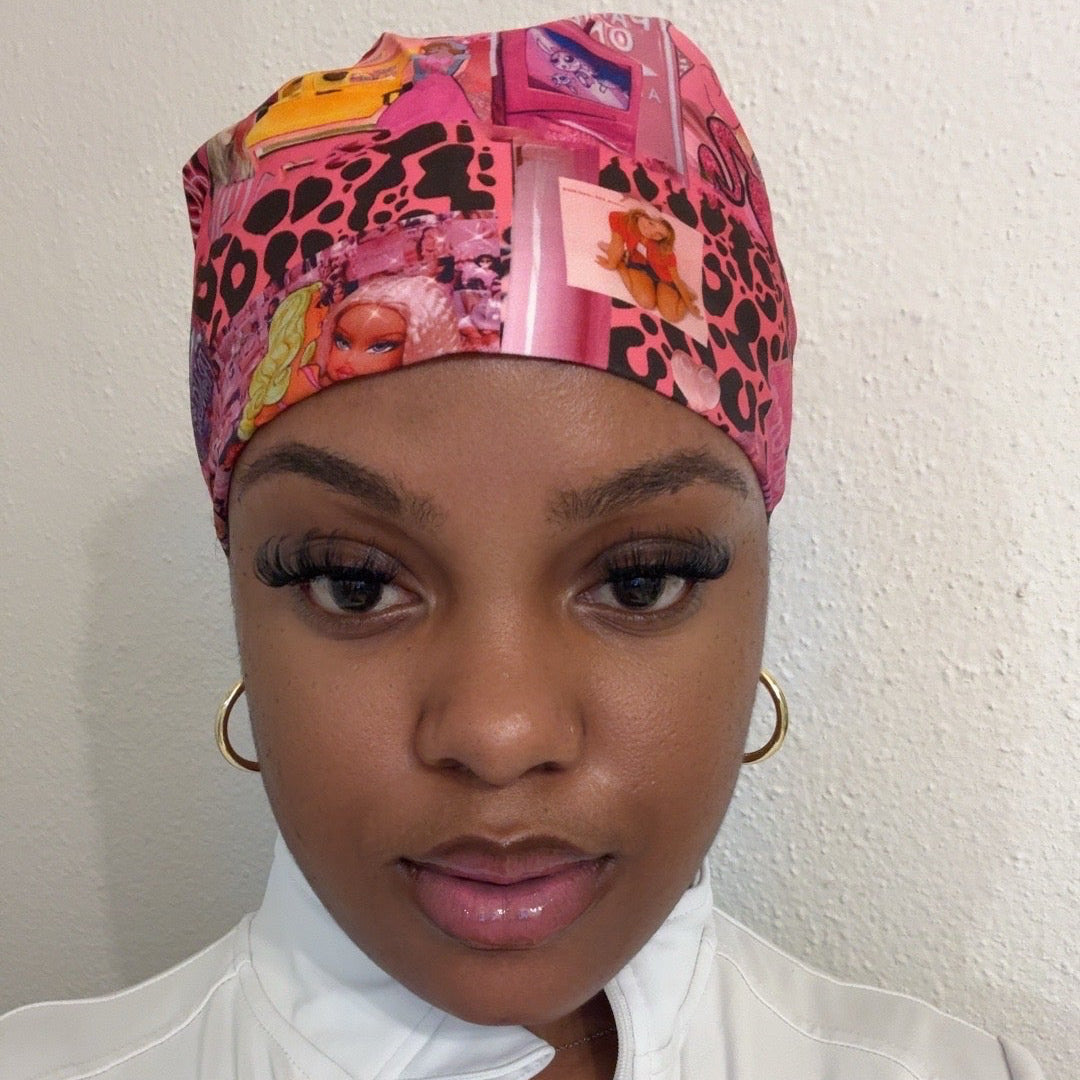 Pink Power Tie Back Scrub Cap