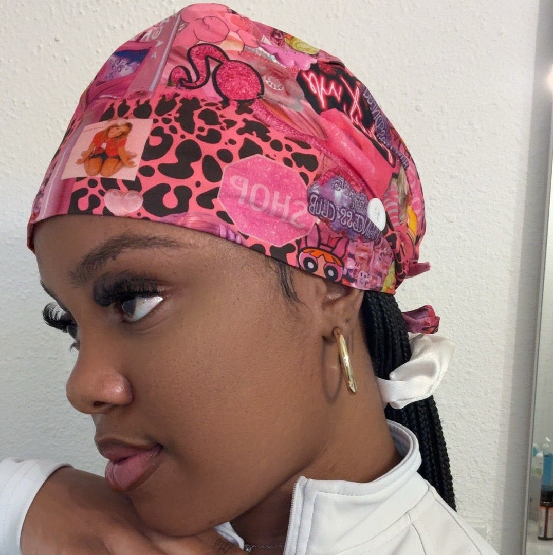 Pink Power Tie Back Scrub Cap