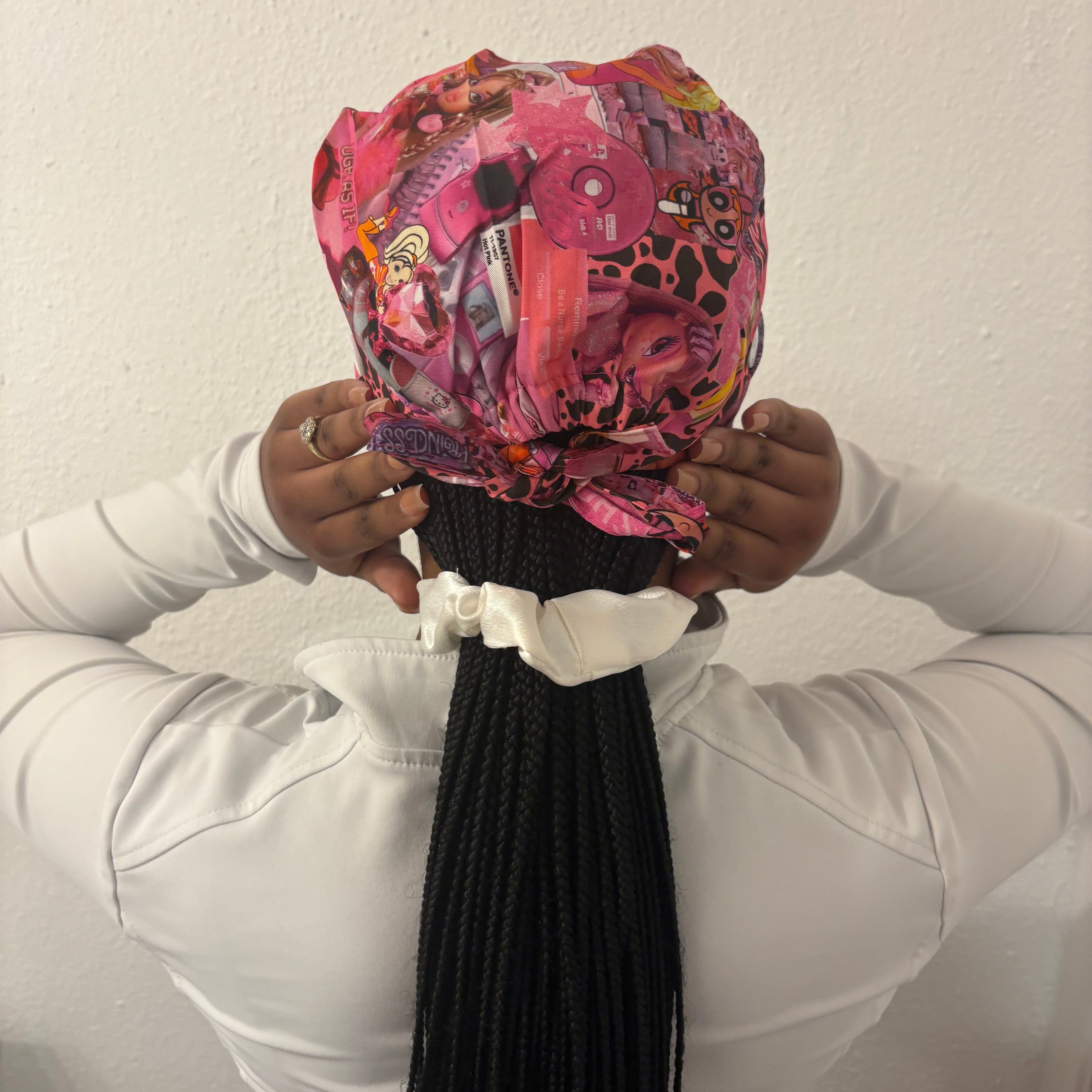 Pink Power Tie Back Scrub Cap