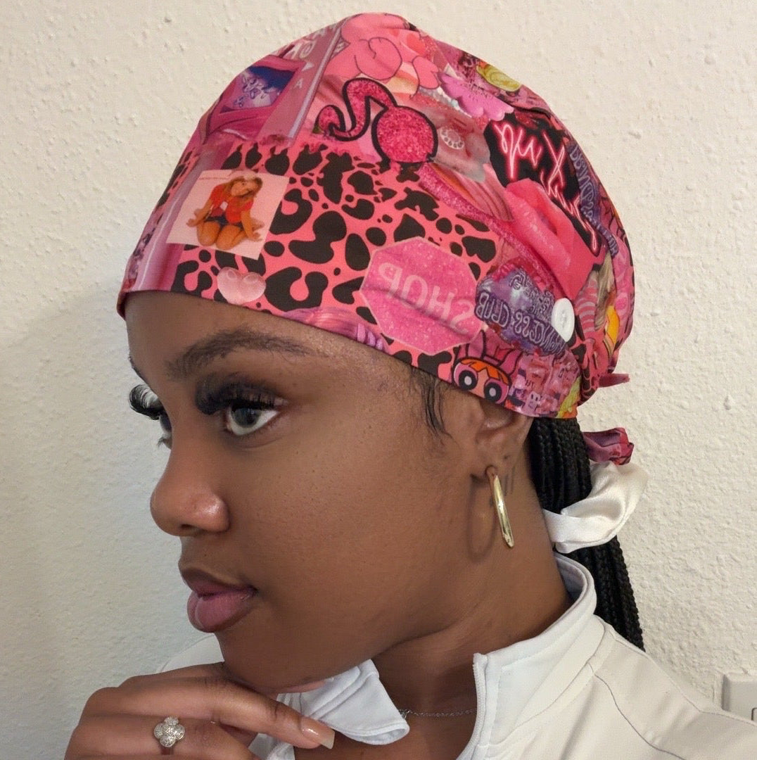 Pink Power Tie Back Scrub Cap